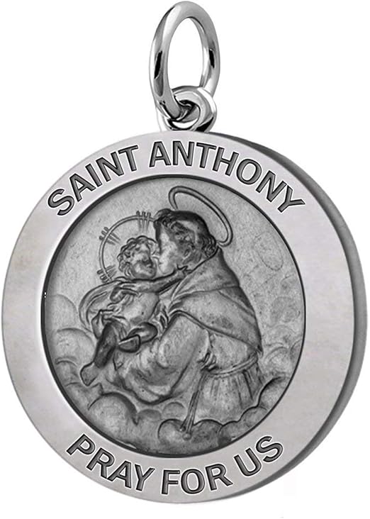 US Jewels Men's 1in 925 Sterling Silver Saint Anthony Round Antiqued Pendant | Amazon.com