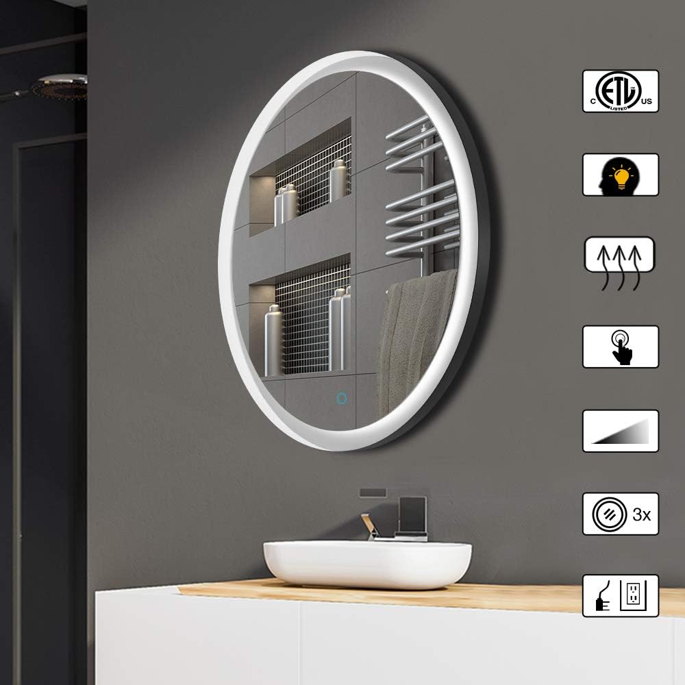 CITYMODA 3024 inch Wall Mirror with Lights, LED Bathroom Wall-Mounted Vanity Mirrors Touch Button Anti-Fog Dimmer Function Waterproof Led Mirror