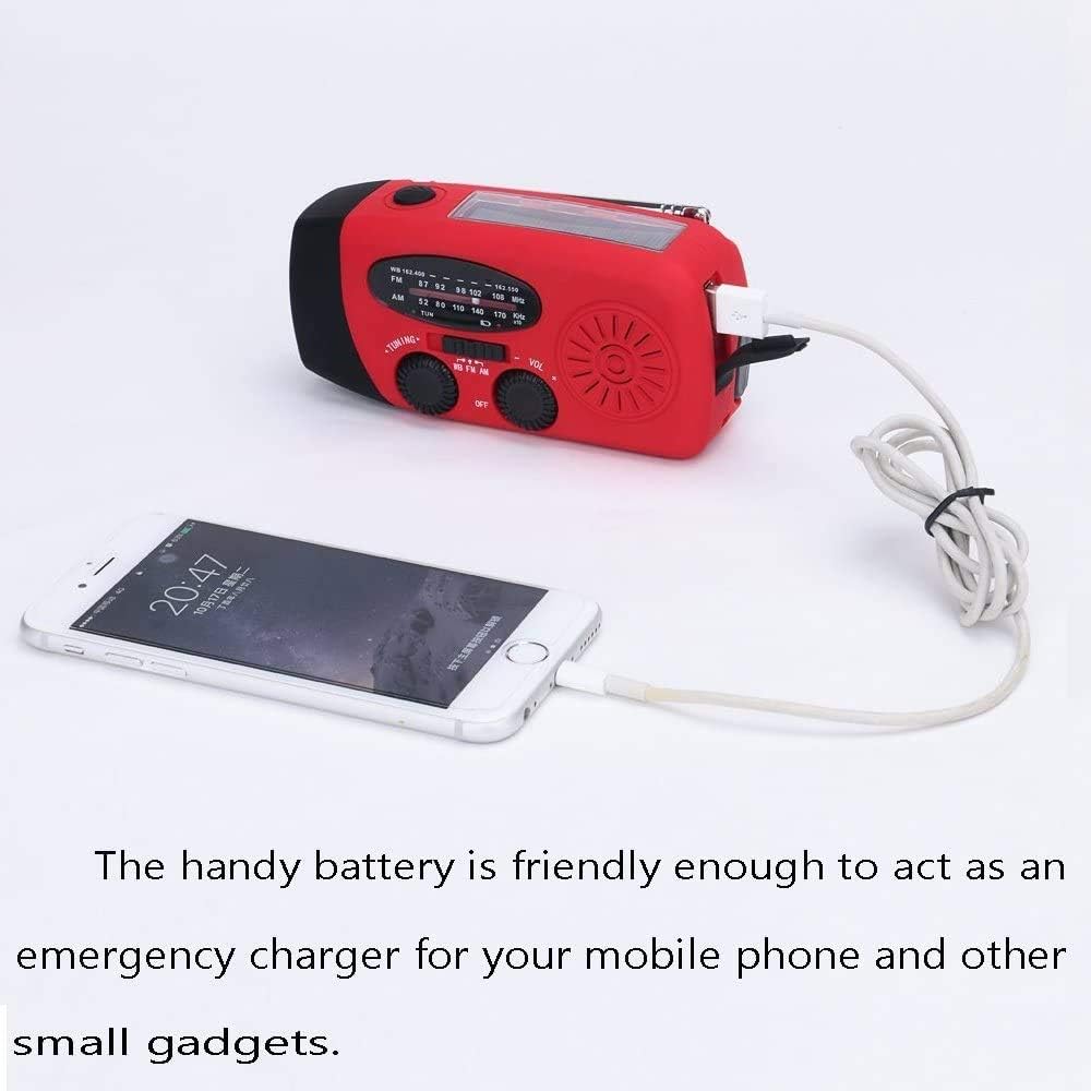 [Upgrade] Tiemahun Emergency Solar Hand Crank Dynamo NOAA WB AM/FM Radio Hurricane Camping Survive Kit with 3-LED Flashlight 1000mAh Power Bank 088FS (Red): Home Audio & Theater