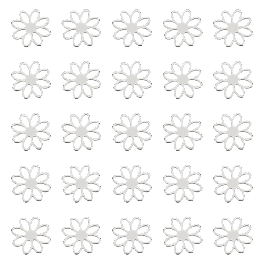 UNICRAFTALE about 30Pcs Stainless Steel Connector Charms Flower Linking Pendants Metal Hollow Charm Bracelet Connector Charm Small Flower charm for Earring Necklace Jewelry Making