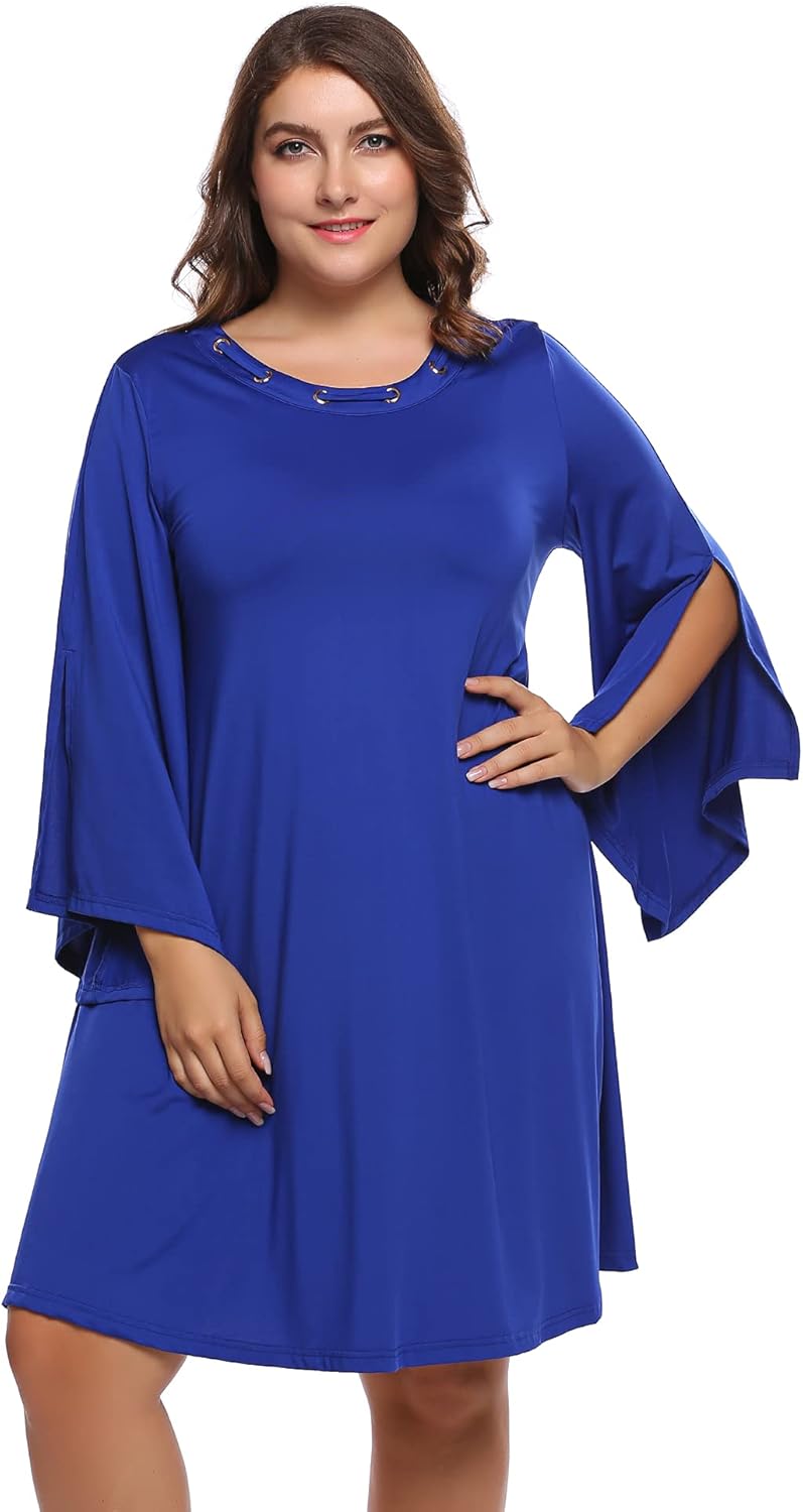 Amazon.com: IN'VOLAND Women's Plus Size Dress Long Sleeve Dress Stretchy Casual Midi Plus Size 