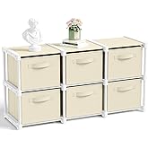 Thyle Large Cube Storage Organizer Shelf with 6 Bins 14 Inch Fabric Collapsible Cubby Storage Drawers Shelving Unit for Christmas Ornaments Clothes Toys Craft(Beige,Minimalist)