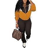 KANSOON Sweatsuits Women 2 Piece Outfit Color Block Long Sleeve Zip Up Crop Jacket Flare Leggings Pants Tracksuit Set