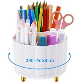 IVEETTY 360 Rotating Pencil Pen Holder for Desk, White Pen Organizer with 6 Slots, Cute Office Supplies, Desk Accessories for
