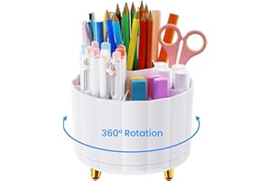 IVEETTY Pencil Holder for Desk 360 Rotating, Pen Holder for Desk or Classroom, Pencil Cup & Pen Organizer, Rotating Caddy, Makeup Brush Holders with 6 Slots, White