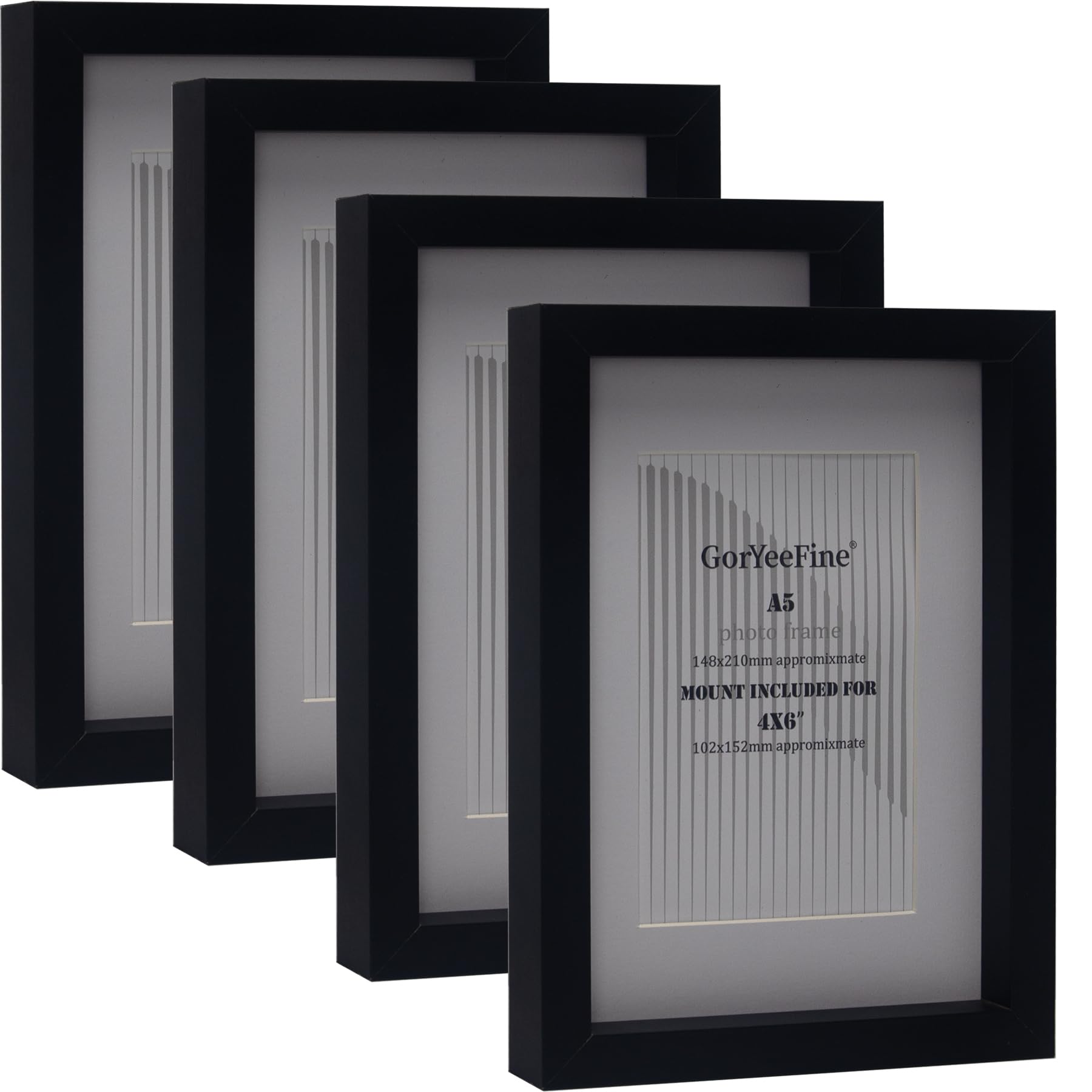 Black A5 wooden Photo Frame Set of 4 with Mount for 4X6, Boxed Gallery Picture Frames A5 4Pack,4X6 inch 4Pack Oxford Modern Thin Picture Frame With Glass Window for Tabletop or Wallmounted