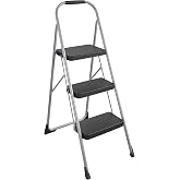 Cosco 11408PBL1E Three Step Big Step Folding Step Stool with Rubber Hand Grip, Grey