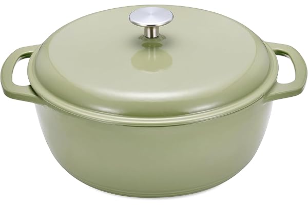 Amazon Basics Cast Iron Dutch Oven Pot with Lid, Enameled, Dual Handles, Round, Heavy-Duty, Small, 4.3-Quart, Olive