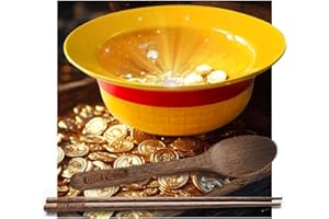 One Piece Straw Hat Anime Ramen Bowl with Wooden Chopsticks & Spoon, Luffy Ceramic Bowl Anime Merchandise Birthday Gift with 