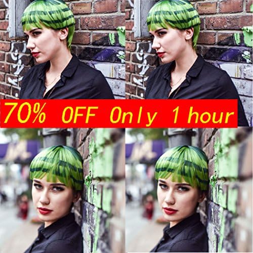 Cosplay Wig Short Bob Hair Synthetic Hair Wigs Colorful Daily Party Wig 4" Short Straight Bob Wigs with Flat Bangs Ombre Green Sexy Cosplay Bowl Cut Wig Natural As Real Hair +Free Wig Cap