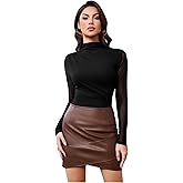 SweatyRocks Women's Mock Turtle Neck Bodysuit Long Sleeve Ruched Mesh Going Out Bodysuits Tops