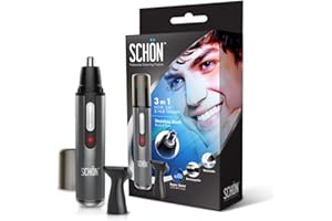 SCHON Stainless Steel Rechargeable 3-in-1 Eyebrow, Ear, Facial, & Nose Hair Trimmer/Clipper for Men&Women | Hair Clippers, Flawless Hair Remover, Male Beard Trimmers, Grooming Kit, Groomer (Silver)