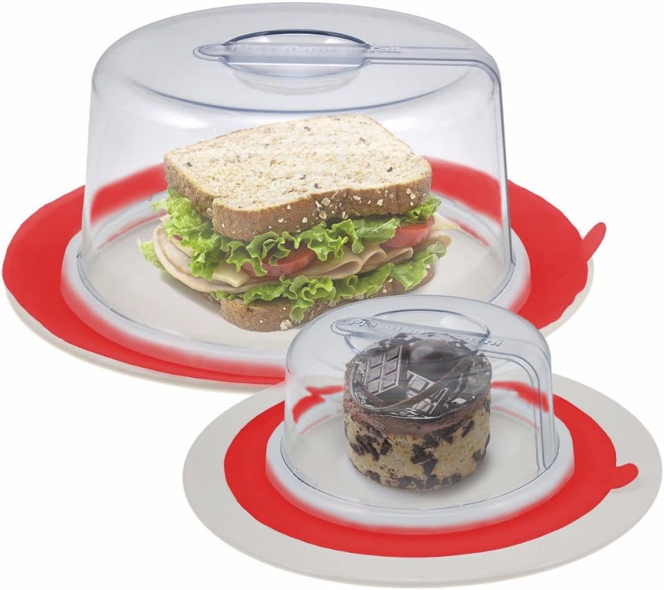 2 Red PlateTopper (Mini & Tall) Universal Leftover Lid Microwave Cover Airtight