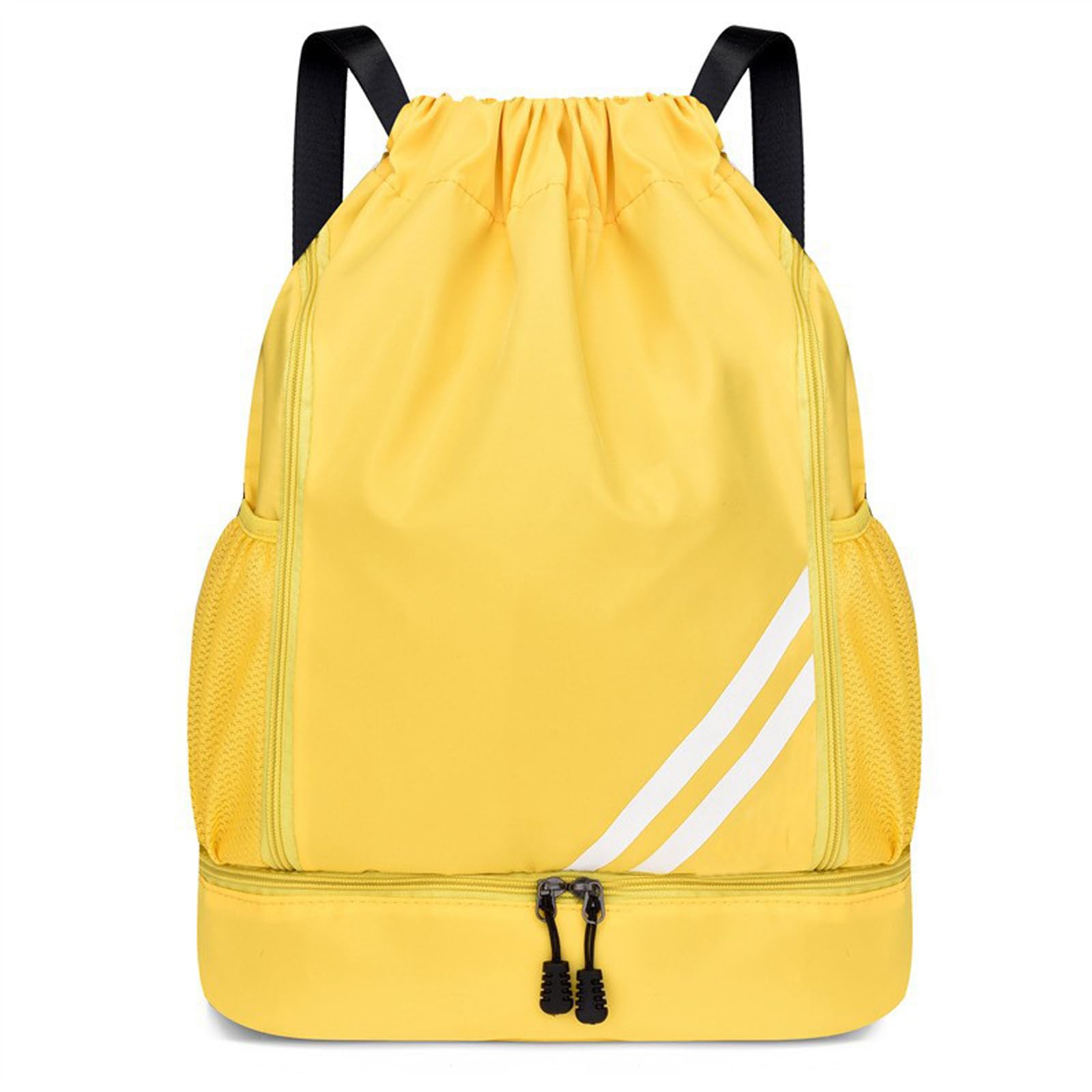 CCAIPU Drawstring Backpack, Waterproof Gym Sports Bag with Shoe Compartment Side Mesh Pockets for Women Men (Yellow)