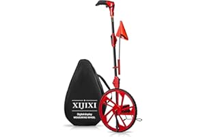 XIJIXI Distance Measuring Wheel in feet,Measure Wheel,Collapsible Rolling Measurement Wheel,12.5”Diameter Wheel,With One key to Zero,Upgrade Flag Holder,With 10 Survey Flags(Red）