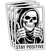 3 Pcs Stay Positive Skull Sticker, Grim Reaper Thumbs Up Dark Humor Quote Decal, Sarcastic Motivational Art, Stickers Die-Cut Waterproof for Laptop, Water Bottle, Phone, Window, Helmet