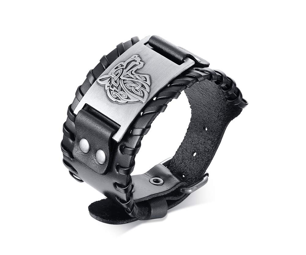 VNOX Mens Thor's Hammer Bracelet Black Braided Rope Wristbands Stainless Steel Norse Viking Jewelry Valknut Protection Amulet Birthday Gift for Men Boys (Bracelet-19)