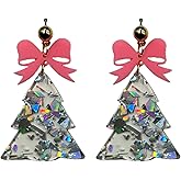 Christmas Tree Earrings for Women Colorful Xmas Tree Drop Dangle Earrings Sparkling Crystal Snowflake Earring Christmas Jewelry Gift
