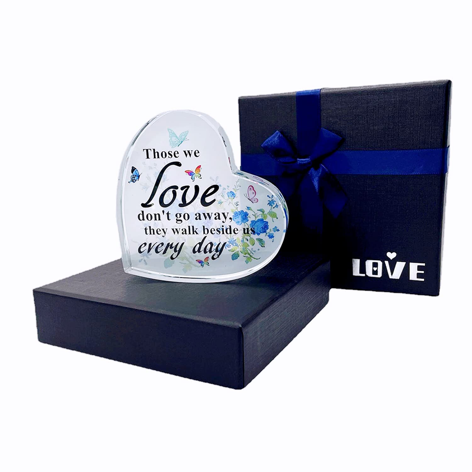 WOSHIDEFA Crystal Glass Heart Memorial Bereavement Gift Sympathy Condolence Gift Sympathy Table Decorations for Loss of Loved One Table Centerpieces Remembrance Decorations