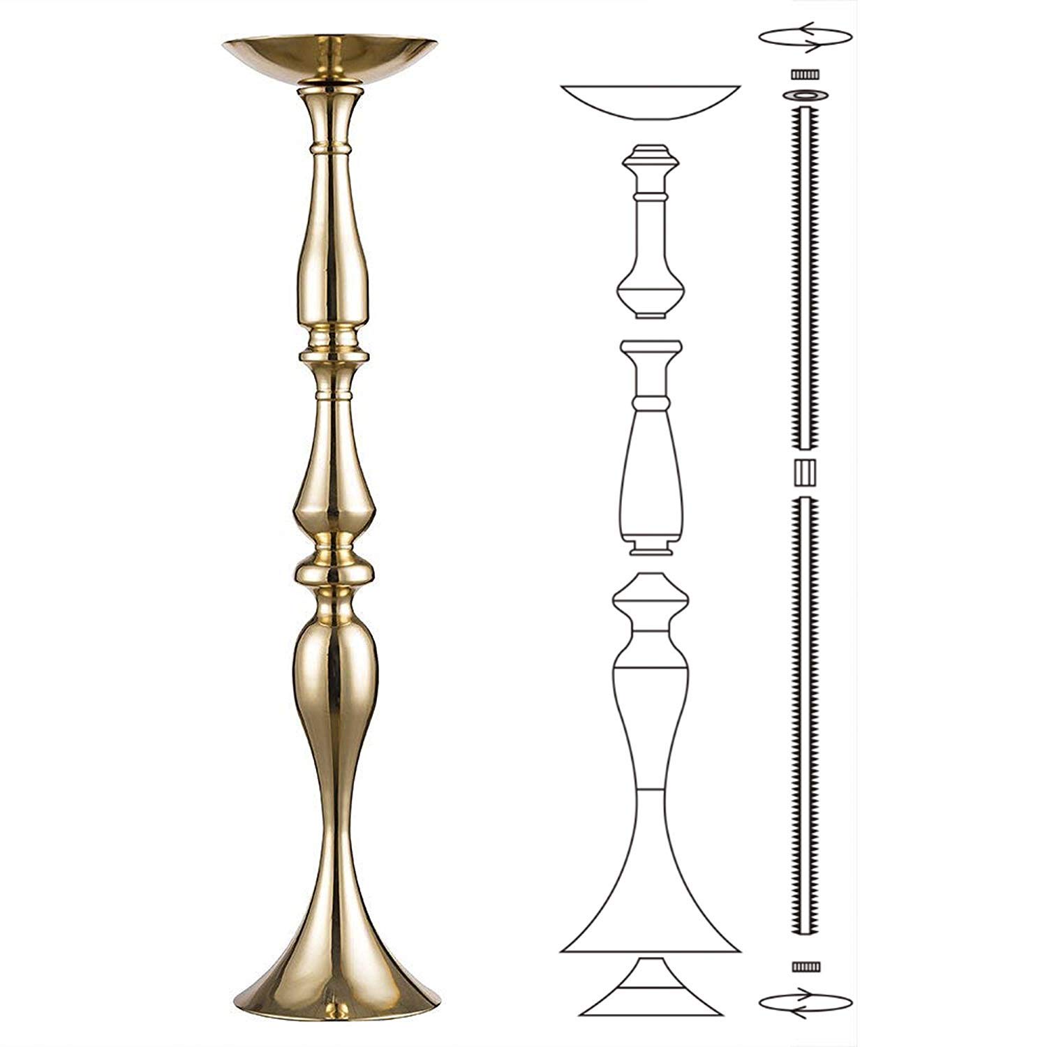 Tabletop Accessories Sfeexun 1 Pc Tall Metal Vase For Wedding Centerpieces Decoration Artificial Flower Arrangement Pillar Candle Holder Stand Set For Wedding Party Dinner Event Centerpiece Home Decor Gold 19 7 H Candlesticks