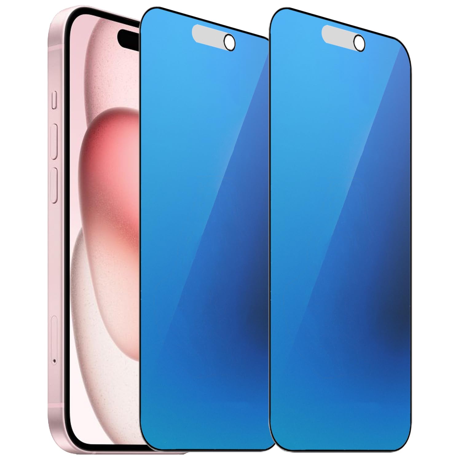 Photo 1 of 2 Pack Matte Anti-Blue Privacy Tempered Glass for iPhone 14 Pro Max /15 Plus/iPhone 16 Plus Anti-glare Anti-Spy Screen Protector Film Gradient Blue