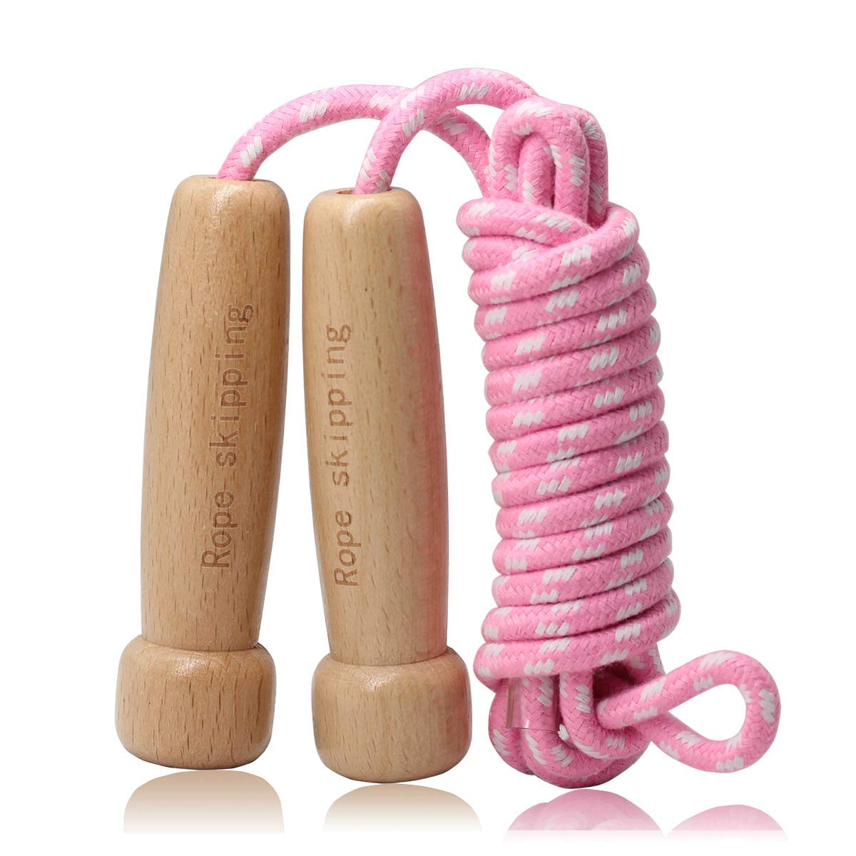 Skipping Rope Adult, Adjustable Cotton Jumping Rope with Wooden Handle for Women Men Kids Fitness Exercise Pink 3M