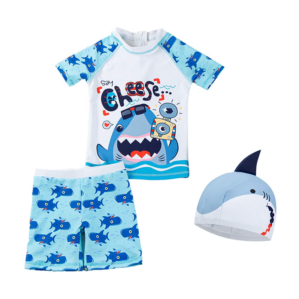 XmasPJS Baby Toddler Boys Two Pieces Swimsuit Set Shark Bathing Suit Rash Guards Swimwear with
