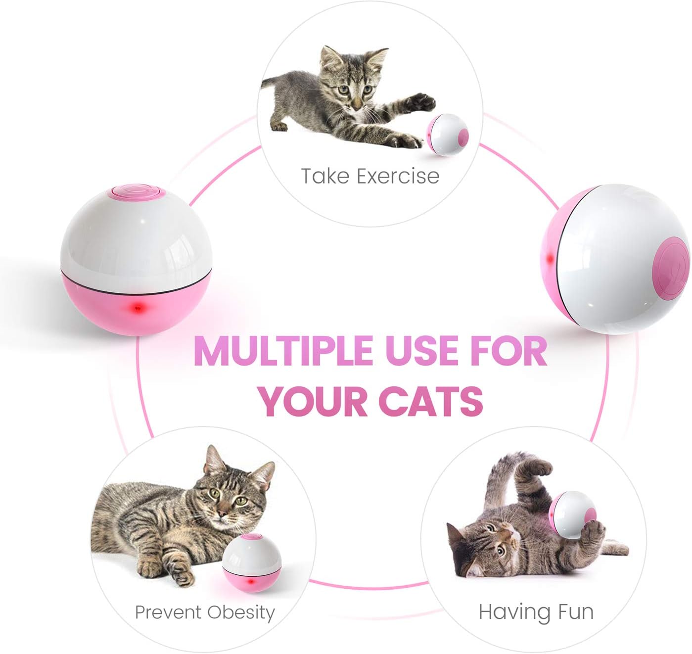 IOKHEIRA Interactive Cat Toys Ball (3rd Gen) Wicked Ball for Indoor Cats, Auto 360° Self-Rotating & USB Rechargeable with LED Red Light Toy for Your Kitty : Pet Supplies
