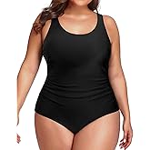 Daci Women Plus Size One Piece Swimsuit Athletic Tummy Control Ruched Bathing Suit with U-Back