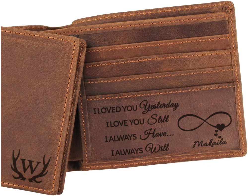 Custom Mens Engraved Leather Wallet, Anniversary Present for Men, Personalized Wallet Present for Men, Husband Present, Boyfriend Present, Present for Son, Dad Present