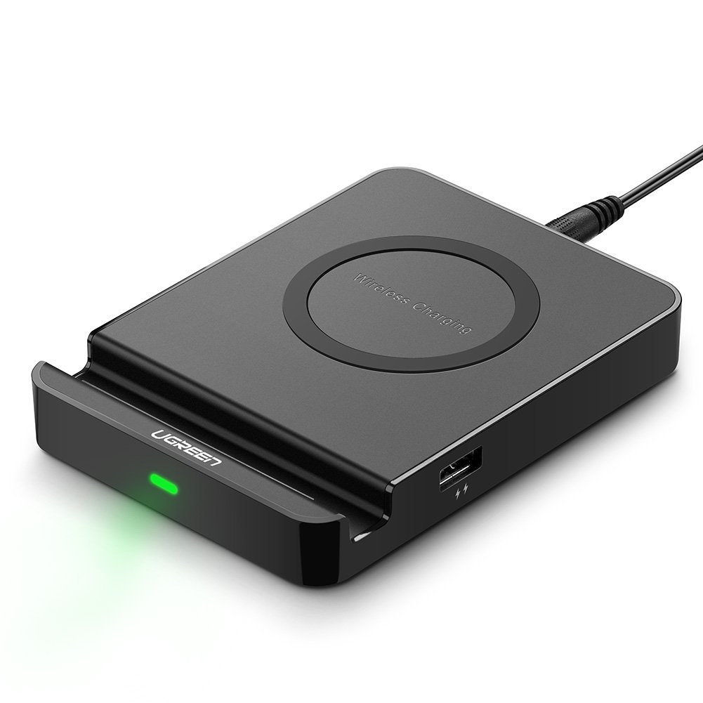UGREEN Cargador Inalámbrico Carga Inductiva 5V/1A QI Wireless Charger con 2 USB Puertos de 5V/2.4A para iPhone X, iPhone 8...