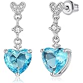 CiNily Heart Drop Stud Earrings for Women Hypoallergenic, 14K White Gold Dainty Birthstone Drop Earrings Cubic Zircon Stud Earrings Jewelry Gift for Mothers Day Birthday Party