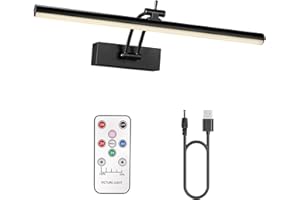 Yuichoy Picture Lights Battery Operated, Wireless LED Display Art Lights for Wall with Remote, 16" Dimmable 5200mAh Painting Light for Frame, Portrait, Gallery, Black