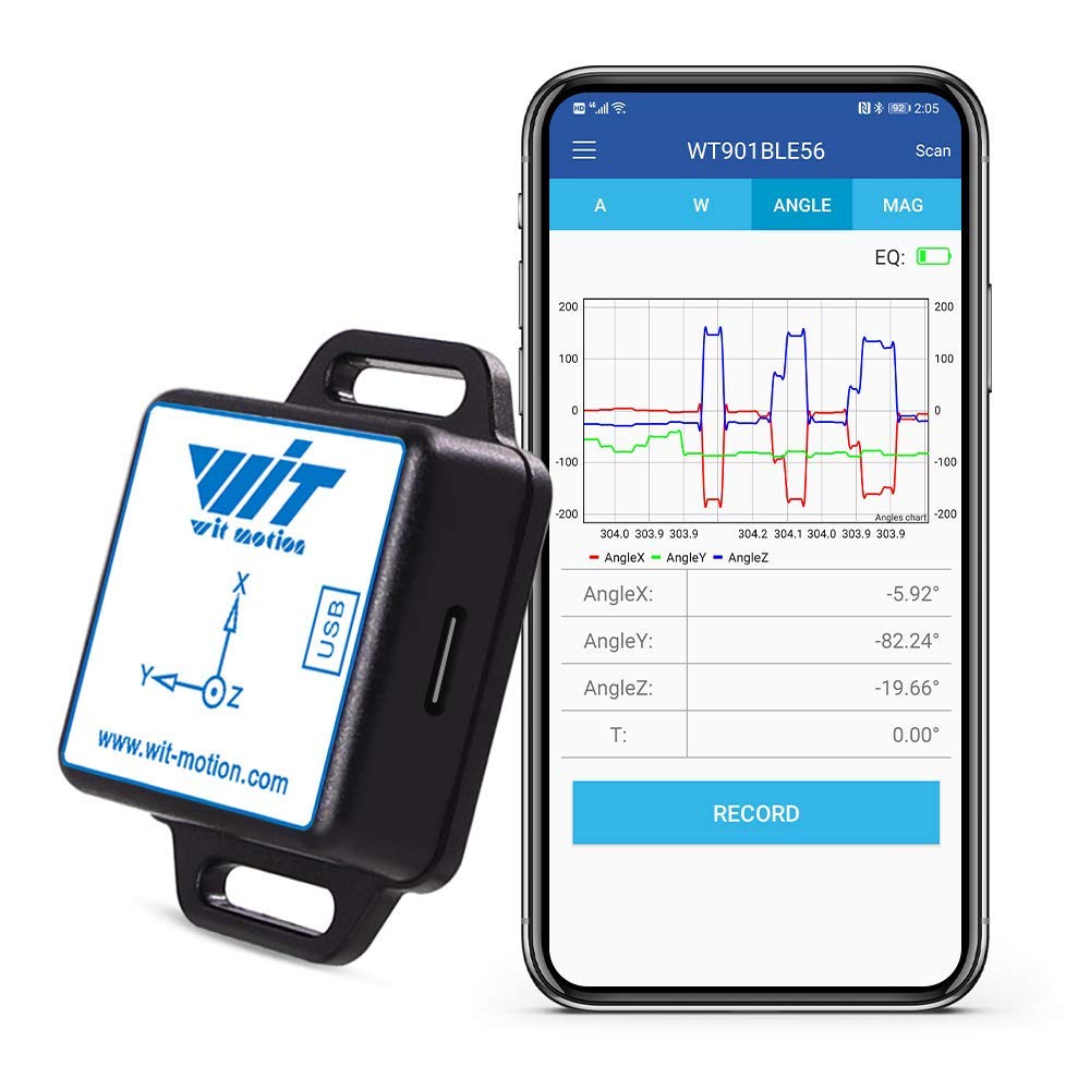 [Bluetooth 5.0 Acceleration Sensors] WT901BLECL 9-axis Wireless Tilt Sensor, 3-axis Accelerometer+Gyroscope +Magnetometer+Inclinometer, IMU Sensor MPU9250 Module Motion USB