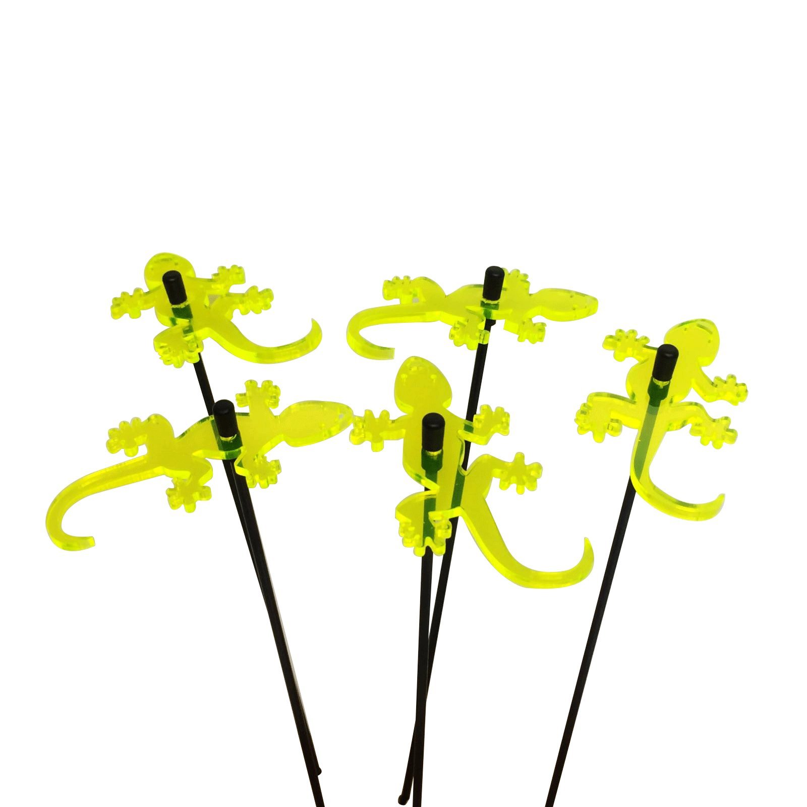 SunCatcher Garden Decor Ornaments Geckos, Set of 5 Decorative Garden Stakes, 25cm/10'' high Outdoor Yard Accessory, Great Gardeners Gift, Colour:Yellow