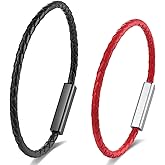 BIYONGDE 2PCS Couple Bracelet Set, Black and Red Braided Leather Thin Bangle Bracelet for Couples, Matching Leather Bracelets for Couples and Lovers