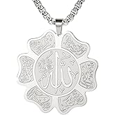 EUEAVAN Ayatul Kursi Necklace Allah Necklace for Men Women Delicate Arabic Flower Pendant Islam Muslim Religious Gifts