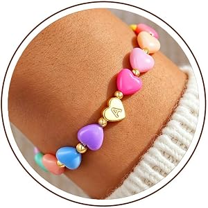 Turandoss Colorful Heart Initial Bracelets for Girls, Gifts for Girls Kids | Colorful Adjustable Bracelets, Heart Charm Brace
