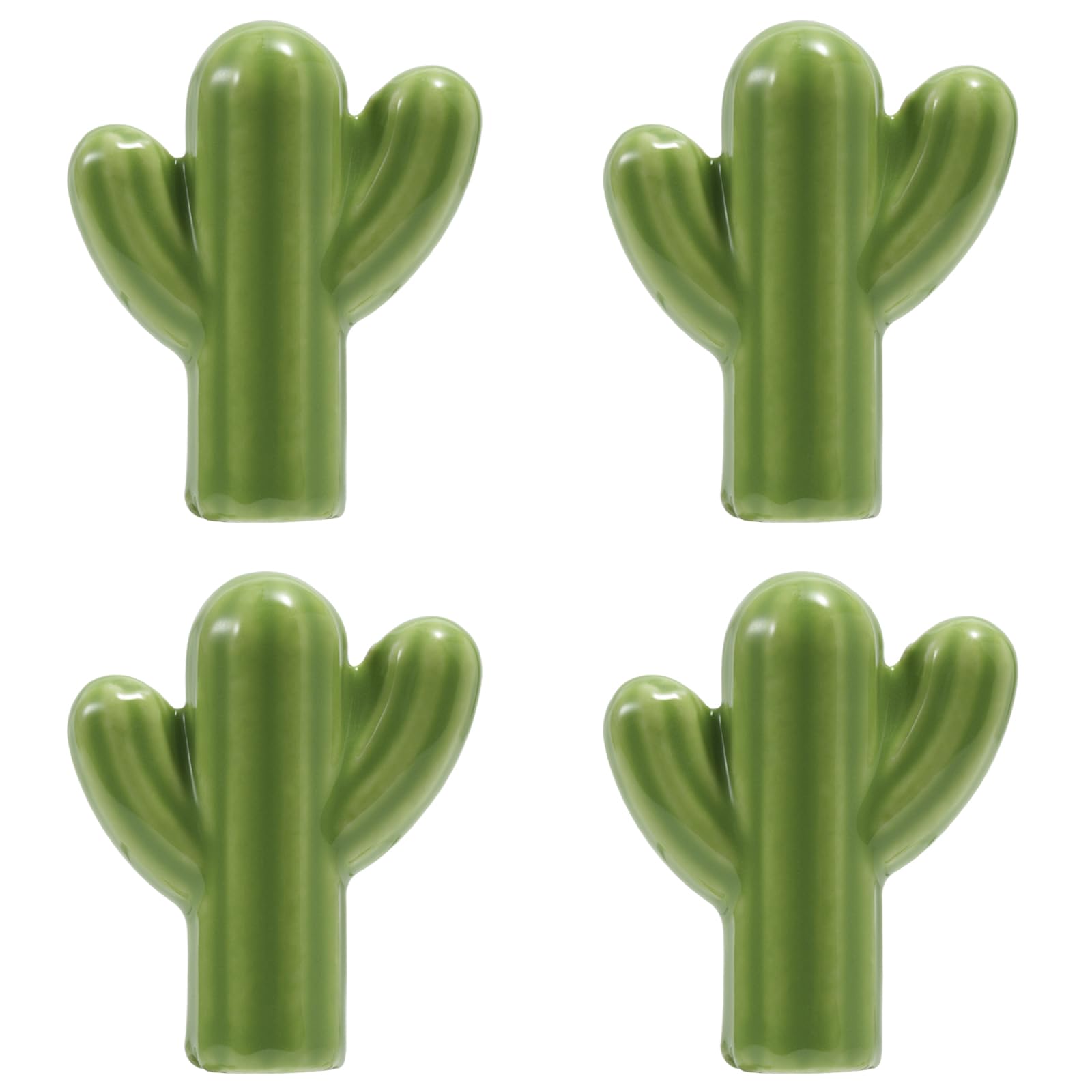 NAKUPENDA Set of 4 Ceramic Cactus Shape Cabinet Handles, Green (50 mm x 43 mm x 20 mm)