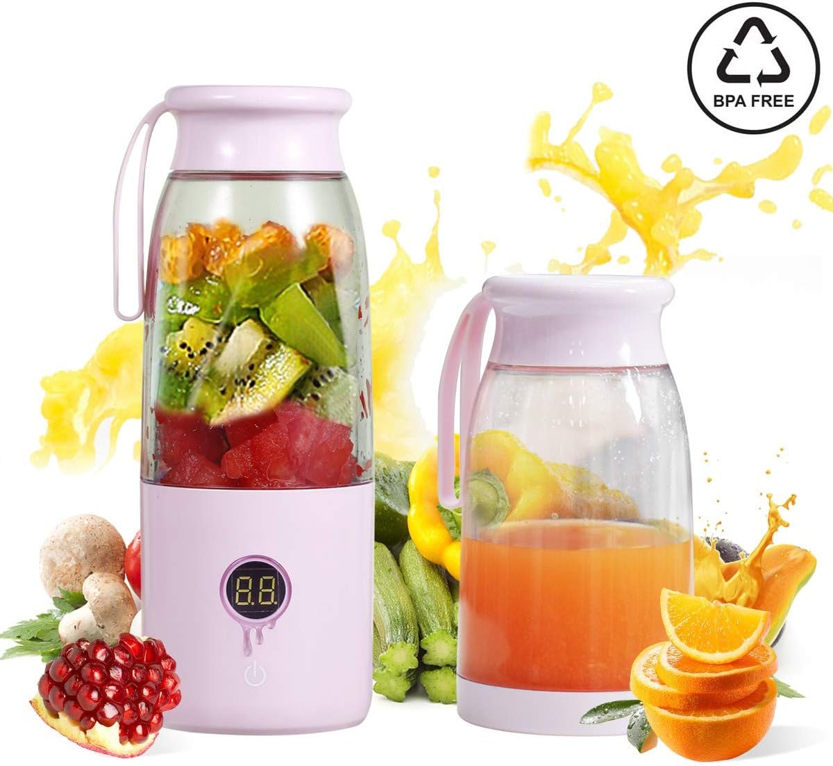 Savlot Electric Juicer, Portable Blender, USB Smoothie Blender, High Speed Portable Mini Juicer, LED Digital Display for Shakes and Smoothies, 420ML,480ML
