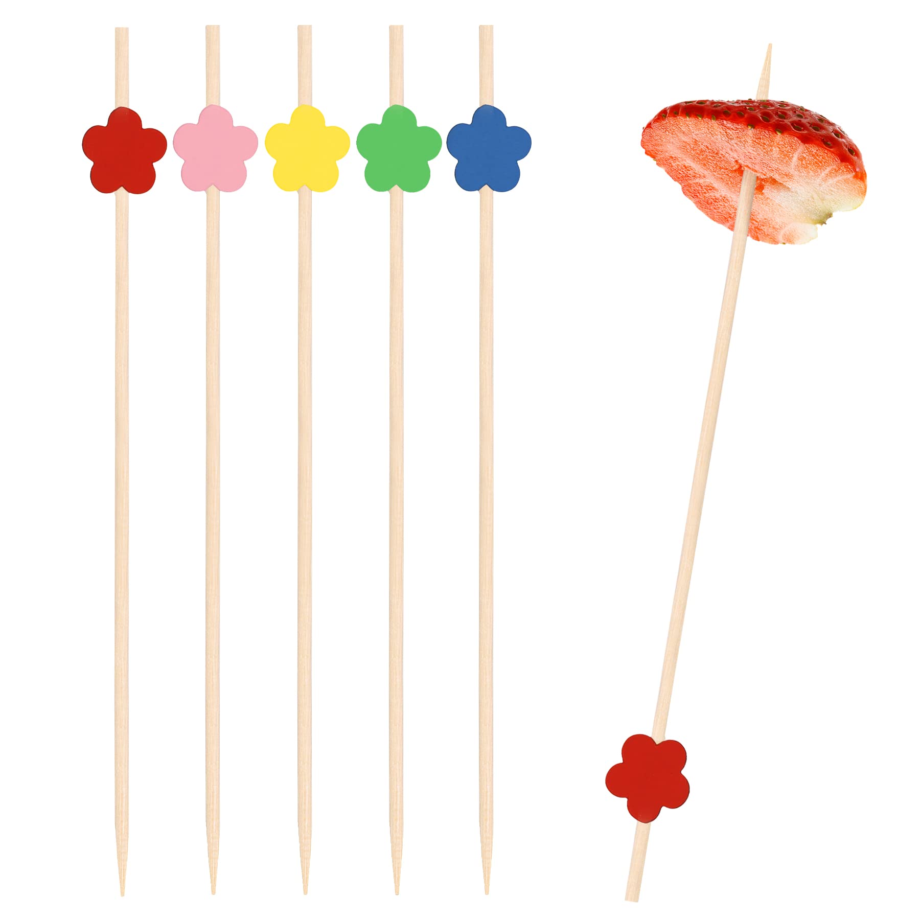 EXNIMA, 50, 100 and 300 Pieces Cocktail Sticks, 12 cm, Decorative Cocktail Spikes, Fruit Sticks or Snacks, Eco-Friendly for Cocktail, Bamboo, Parties, Baskets, Catering, Crafts, Flower.