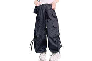 Happy Cherry Girls Cargo Jogger Pants with Bowknots High Elastic Waist Baggy Pants Hip Hop Trousers Casual Streetwear