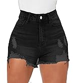 Tunlaud Women High Waisted Skinny Stretchy Denim Shorts Casual Summer Frayed Raw Hem Distressed Ripped Short Jeans
