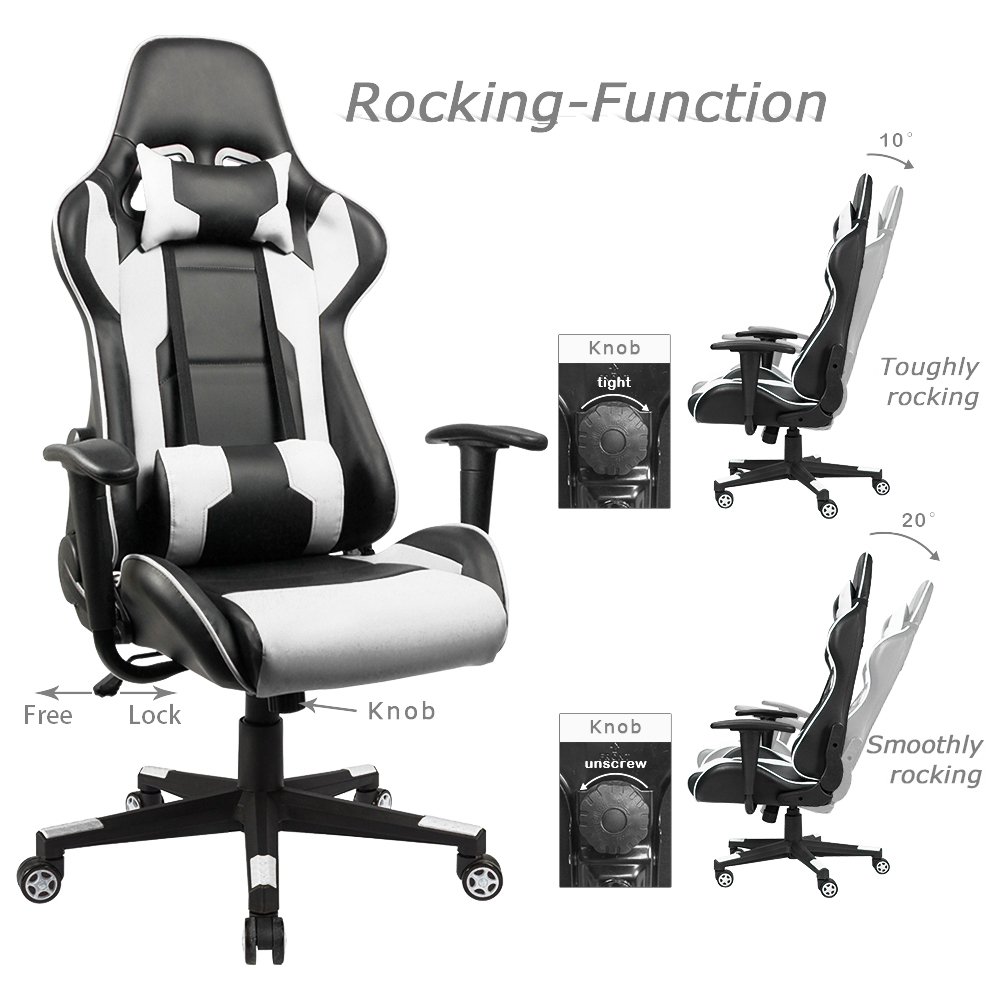 Homall Executive Swivel Leather Gaming Chair, Racing Style High-back Office Chair With Lumbar Support and Headrest (White)