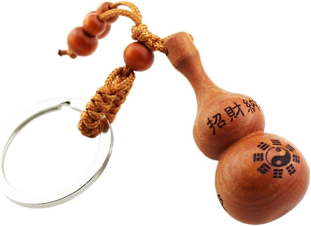 Axmerdal My Lucky Feng Shui Wooden Wu Lou Blessed Gourd Health Amulet Keychain Keyring Door Car Key Chains Rings Tags