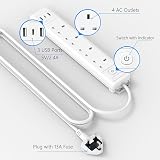 Mscien 3M Extension Lead with USB Slots 4 Way UK Plug 3 USB Wall Mount view 2