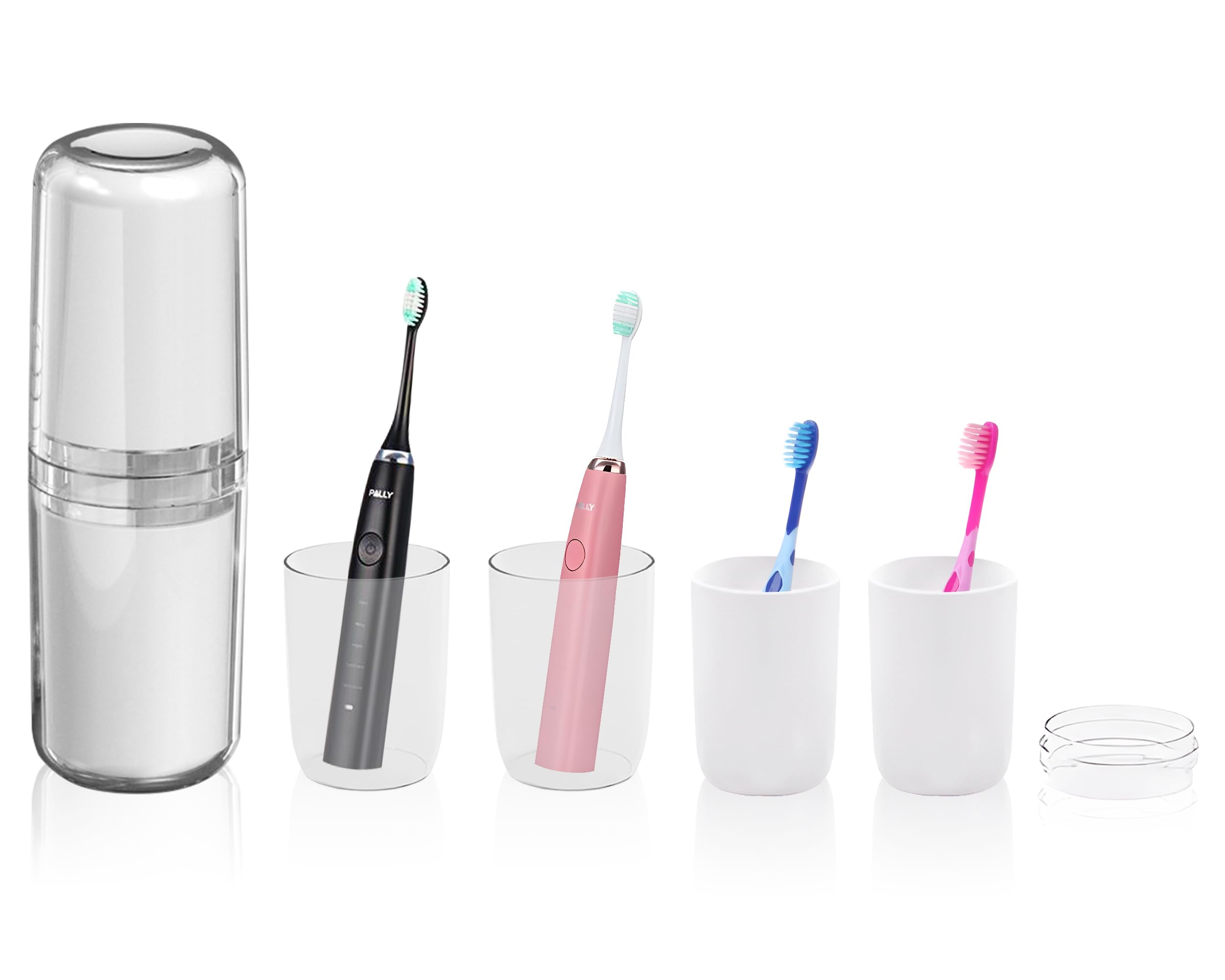 Travel Toothbrush Holder Case 4-in-1 Transparent Portable Toothbrush Storage Box Set Anti Dust Toothbrush Plastic Toothbrush Cups Organiser for Family Suitable for Business Trip Camping Hiking Home