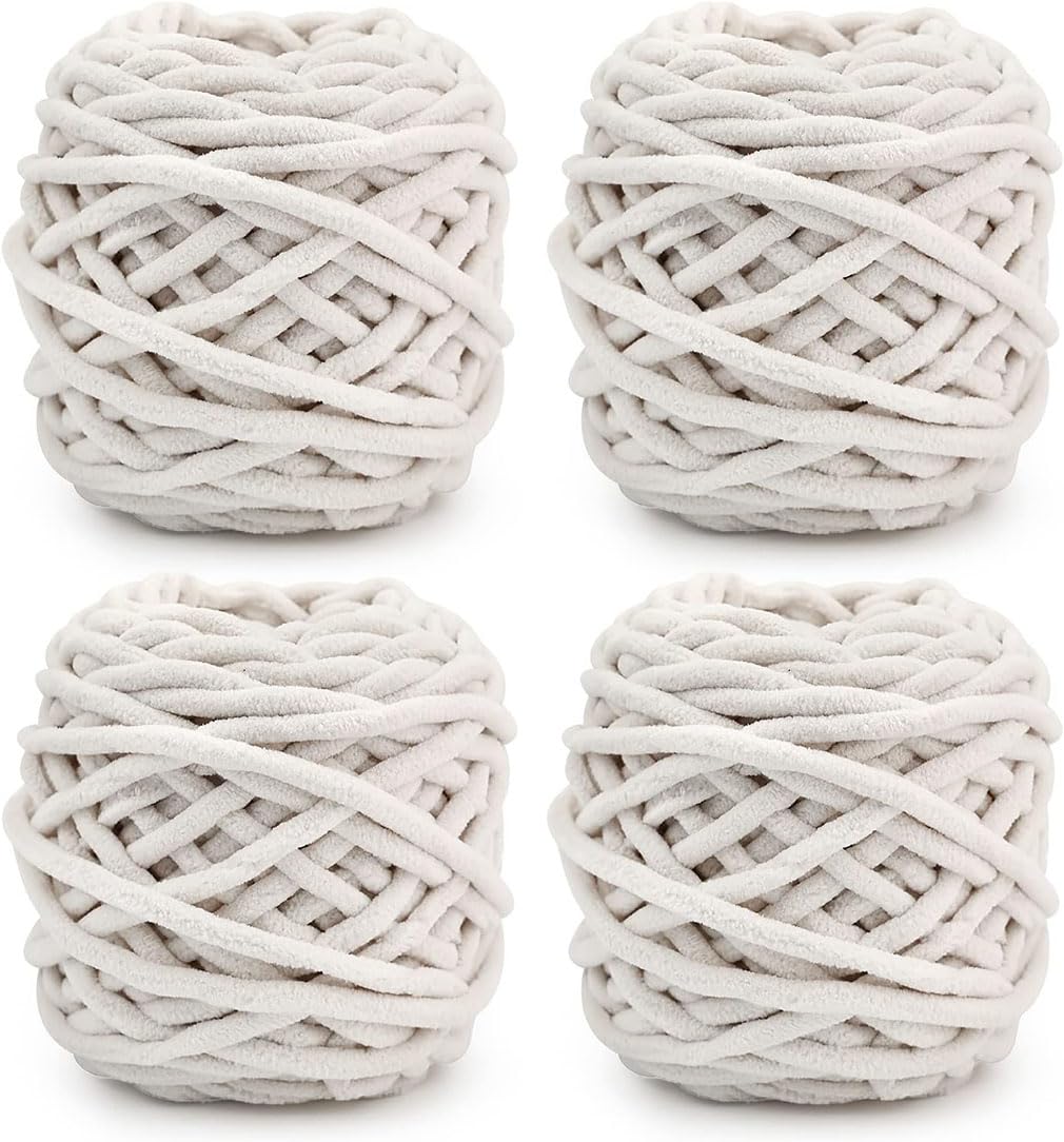 4 x 100g Knitting Wool Yarn Solid Color Knitting Yarn for Crochet for Yarn Projects Making DIY Crafts Scarves Hats Handmade Bags Blankets Sweaters (Khaki White)