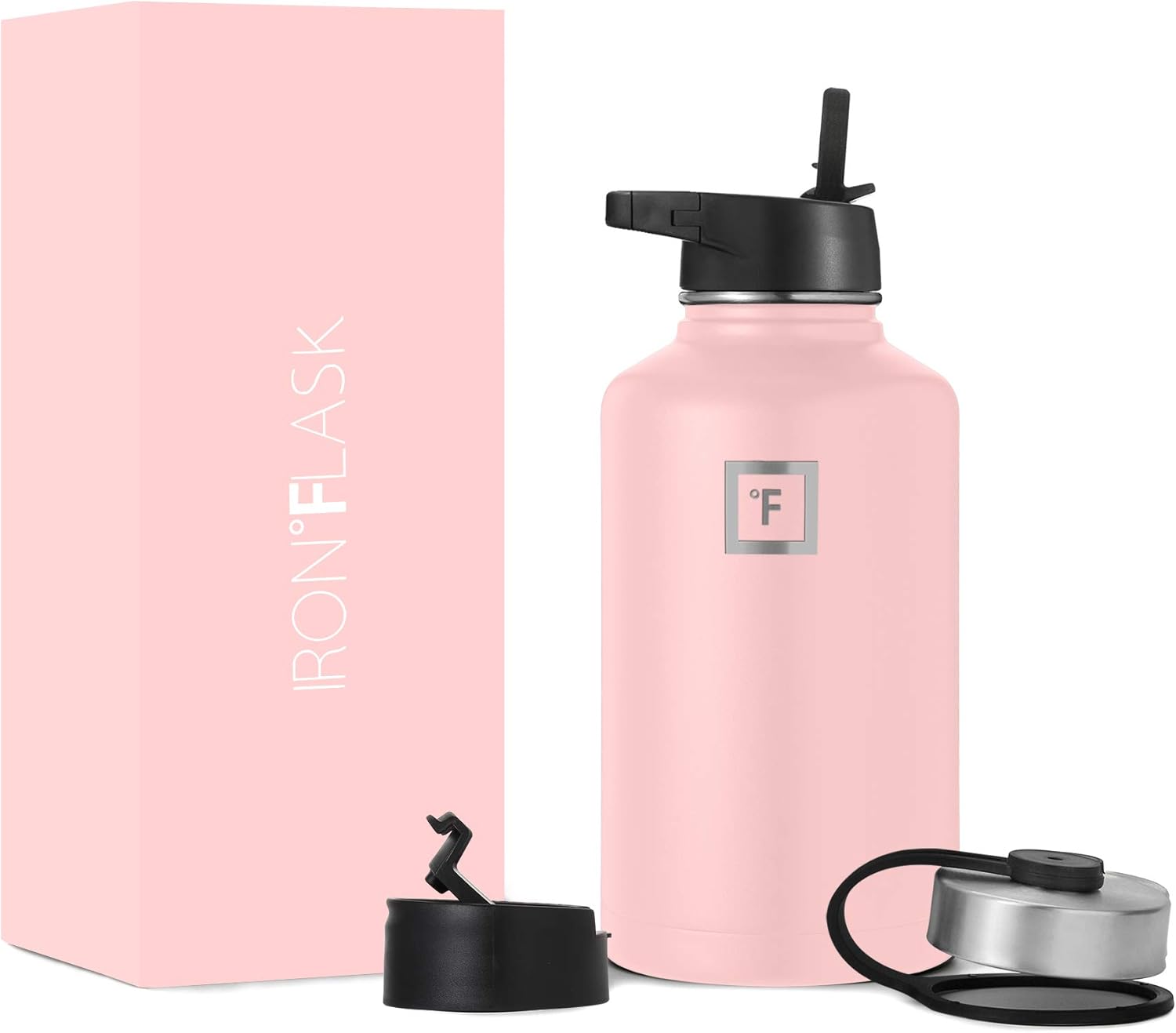 Iron Flask Sports Water Bottle 64 Oz, 3 Lids (Straw Lid),Vacuum