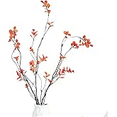 Funsveta 3pcs Artificial Ficus Branches Greenery for Vase, Faux Silky Eucalyptus Ficus Tree Twig Stems for Home, Office, Banquet Decor (Orange)